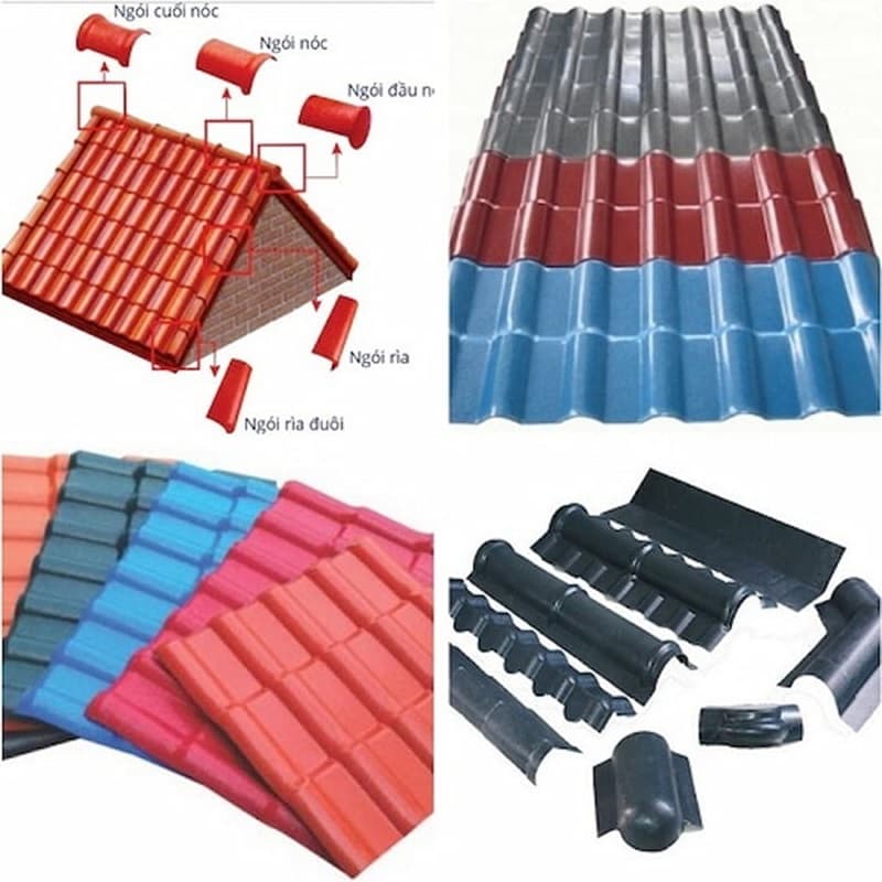 Mái nhà sử dụng tôn giả ngói màu đỏ nổi bật, mang lại vẻ đẹp sang trọng cho kiến trúc hiện đại.
