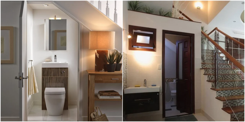 Giải pháp xây nhà vệ sinh dưới cầu thang tiết kiệm diện tích.
