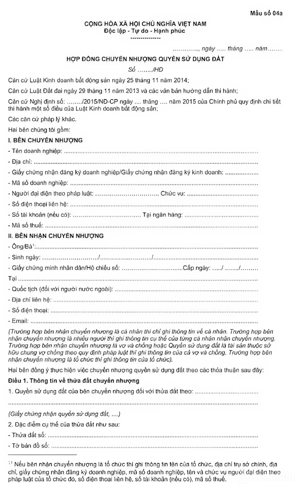 mẫu giấy chuyển nhượng đất viết tay