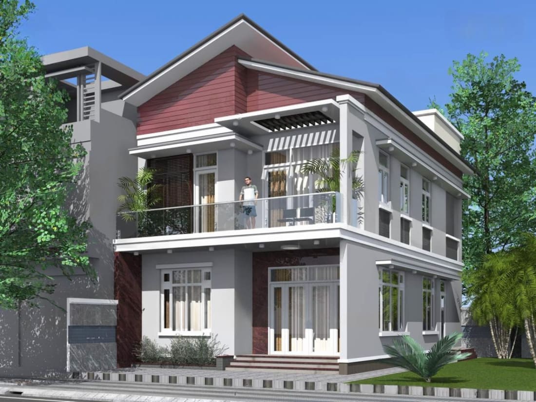 Nhà lệch tầng mái Thái